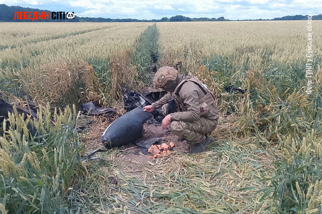 На Сумщині, у пшеничному полі, знешкодили бойову частину збитого ворожого безпілотника