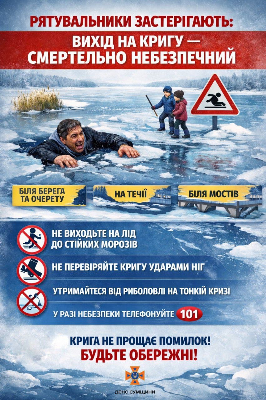 Один крок може стати фатальним: ДСНС попереджає про небезпеку тонкої криги