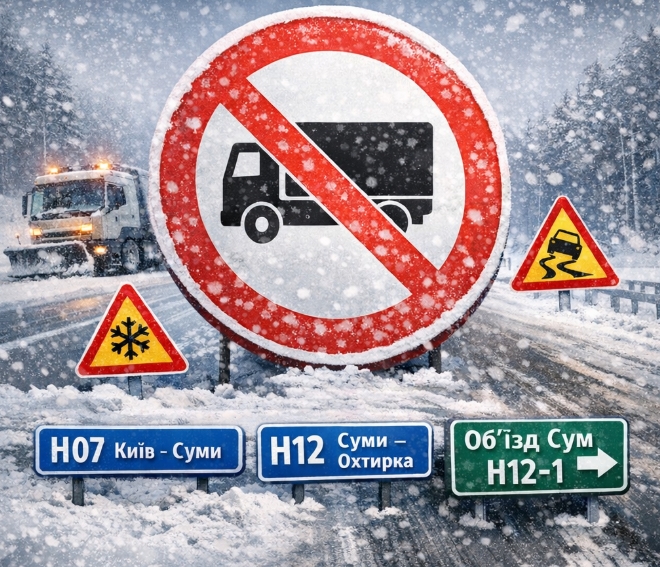 На дорогах Сумщини ввели обмеження для вантажівок через негоду