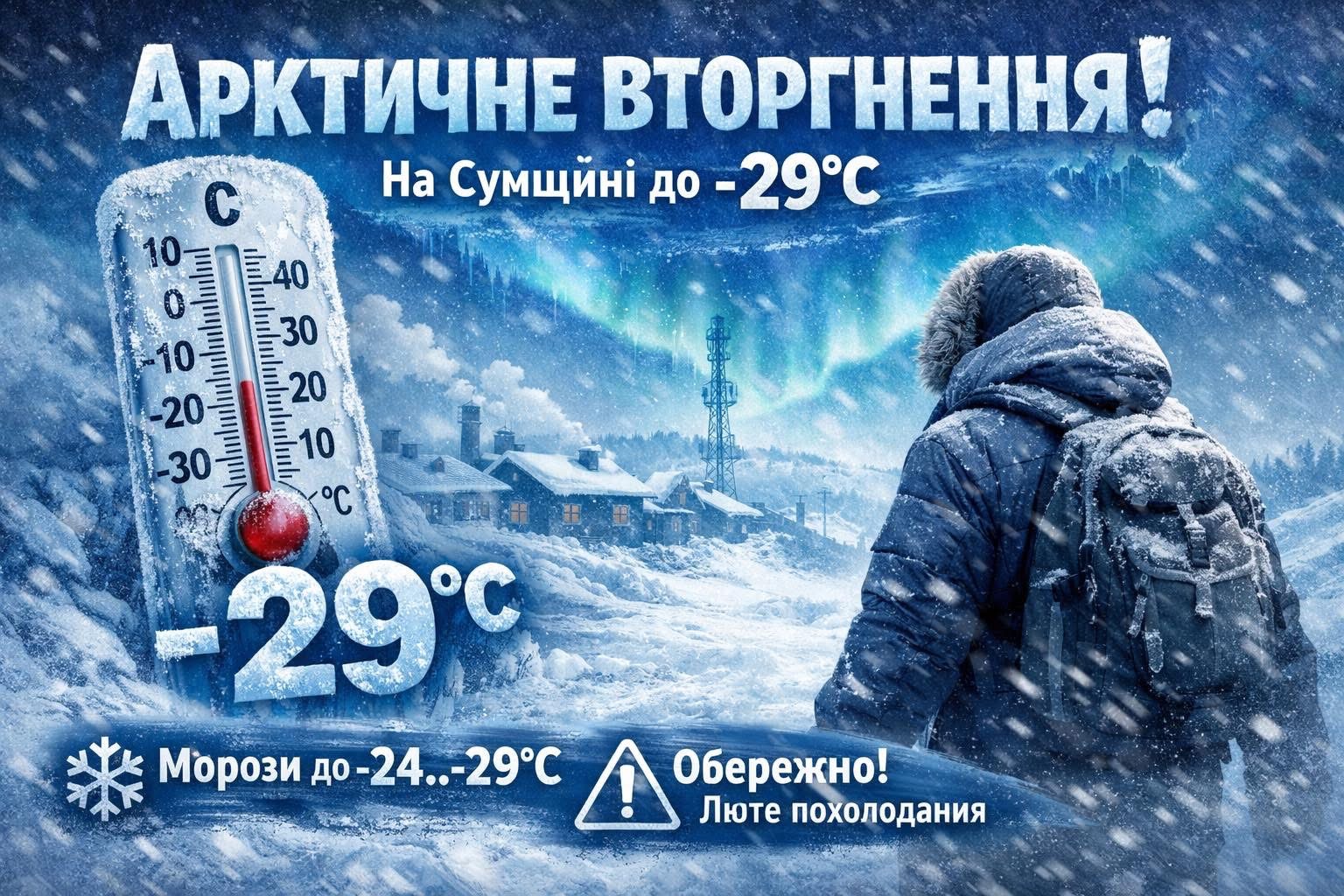 На Сумщині очікується різке похолодання до -29°С