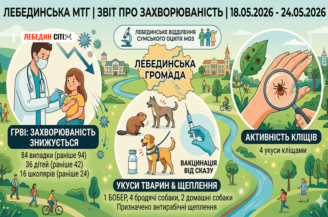 Епідемічна ситуація Лебединщини за тиждень (18.05 – 24.05.2026)