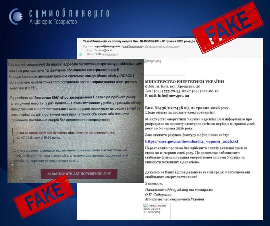 На Сумщині шахраї розсилають фейкові повідомлення про борги за світло